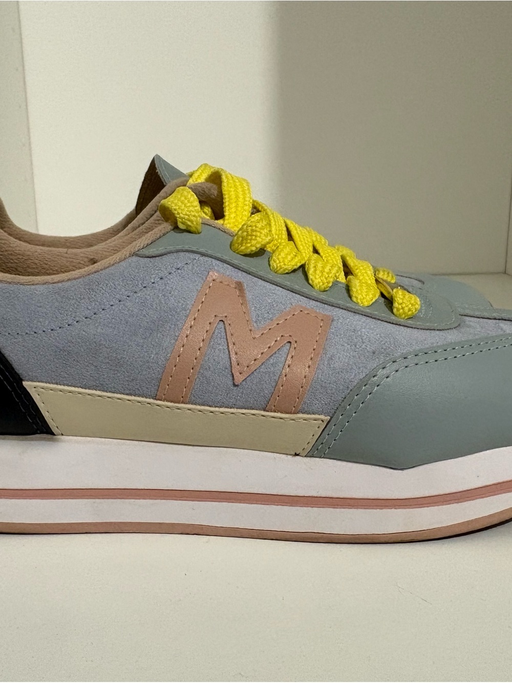 Women’s Pastel Blue Retro Suede Sneakers with Yellow Laces - Moleca